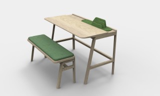 The desk and bench are made in oak and assembled in a traditional manner